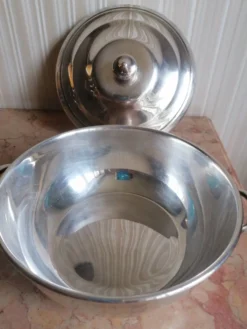 legumier metal argenté Décors ruban croisés