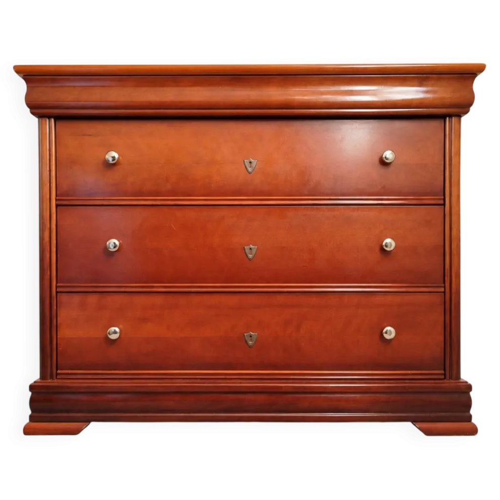 Élégante commode 3 tiroirs en bois merisier