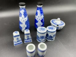 Élégant nécessaire de table, porcelaine chinoise, bleu et blanc, Condiments