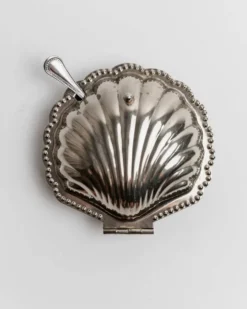 Élégant sucrier vintage en forme de coquillage en argent des années 1960 avec cuillère.