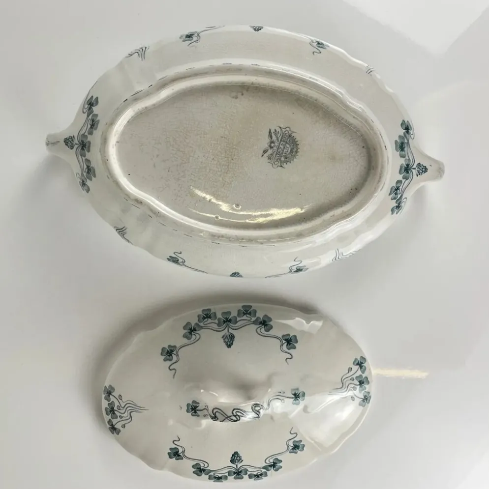 Légumier Villeroy & Boch modele "Trèfle -Klee", bleu, 1890-1900