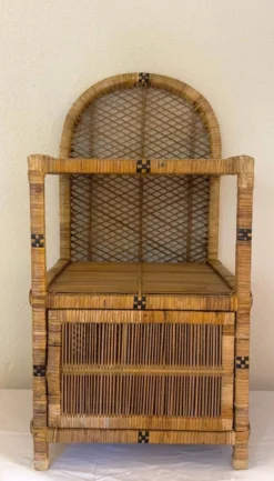 Librerie espagnole vintage en rotin et osier avec porte inférieure, années 70.