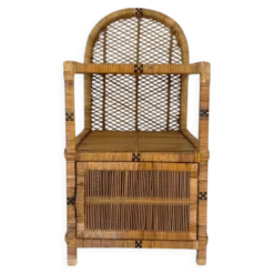 Librerie espagnole vintage en rotin et osier avec porte inférieure, années 70.