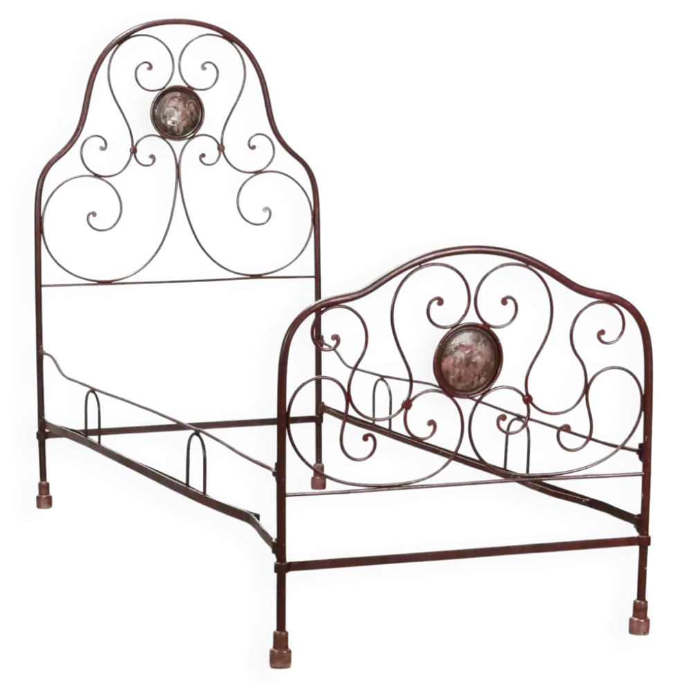 Lit ancien Louis-Philippe en fer forgé, Italie, XIXe siècle