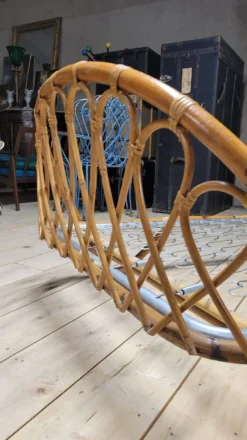 Lit banquette corbeille en rotin vintage- 1950s