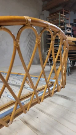 Lit banquette corbeille en rotin vintage- 1950s