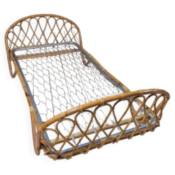 Lit banquette corbeille en rotin vintage- 1950s