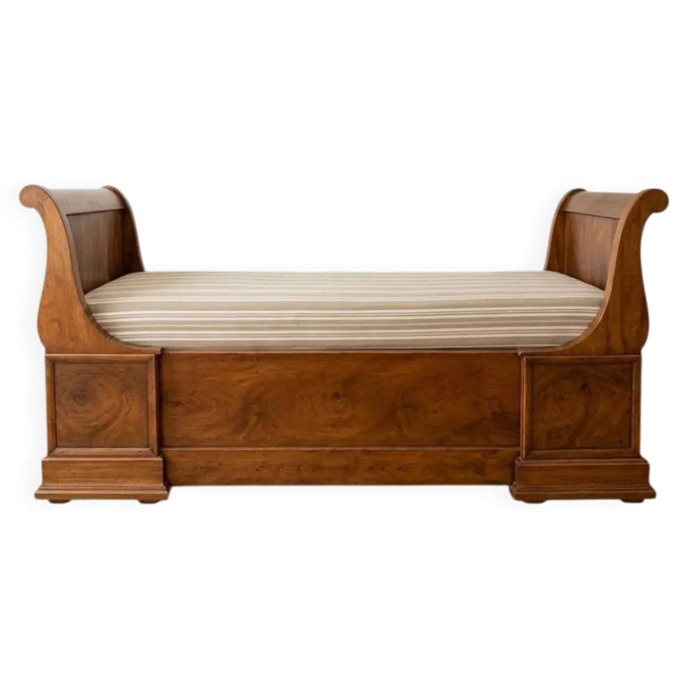 Lit bateau / Banquette ancienne noyer massif – Style Louis-Philippe –