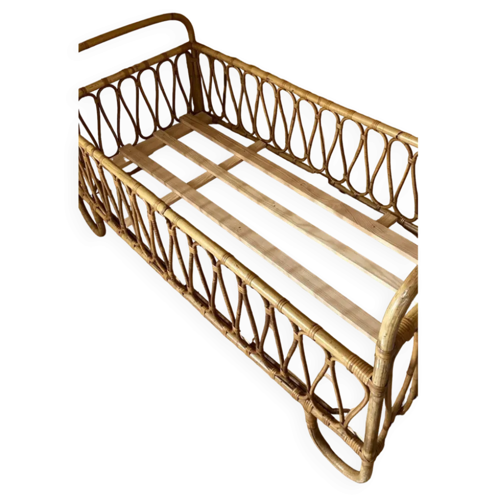 Lit bébé en rotin + matelas bambou sur mesure