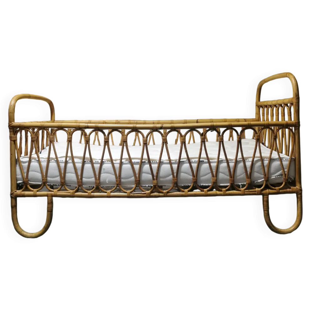 Lit bébé en rotin + matelas bambou sur mesure