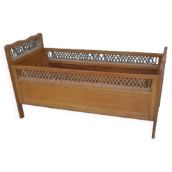Lit bébé vintage bois et rotin année 60 enfant