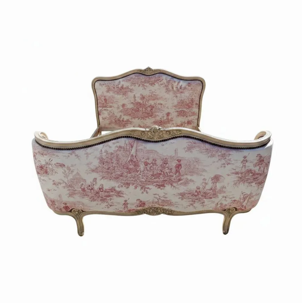 Lit corbeille de style Louis XV TAPISSERIE TOILE DE JOUY