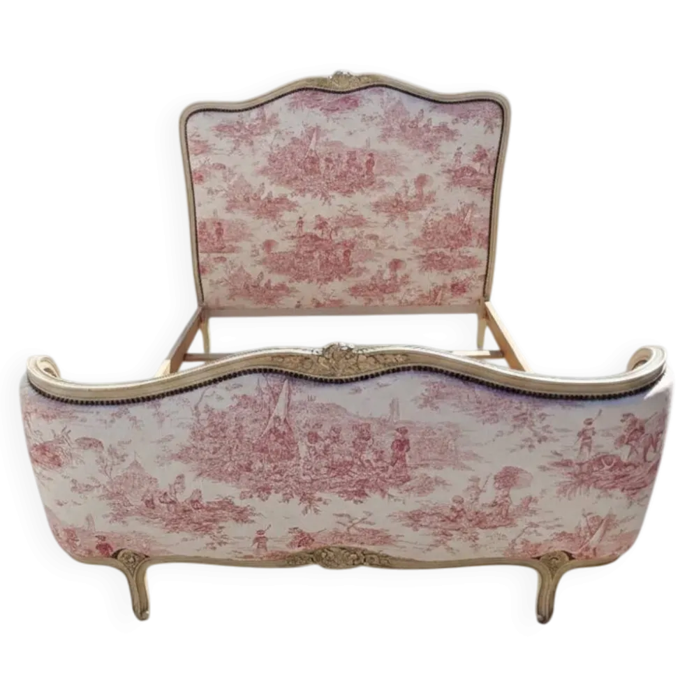 Lit corbeille de style Louis XV TAPISSERIE TOILE DE JOUY