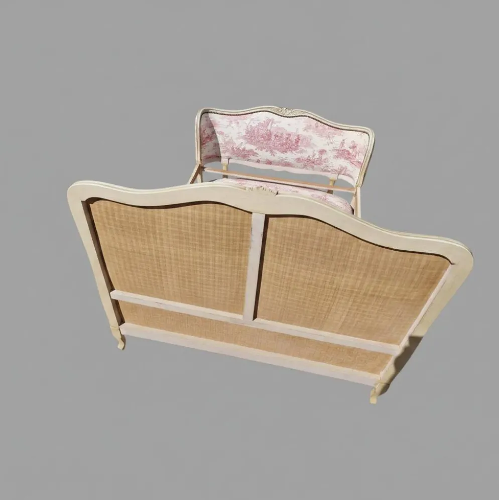 Lit corbeille de style Louis XV TAPISSERIE TOILE DE JOUY