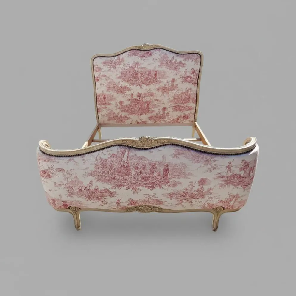 Lit corbeille de style Louis XV TAPISSERIE TOILE DE JOUY