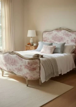 Lit corbeille de style Louis XV TAPISSERIE TOILE DE JOUY