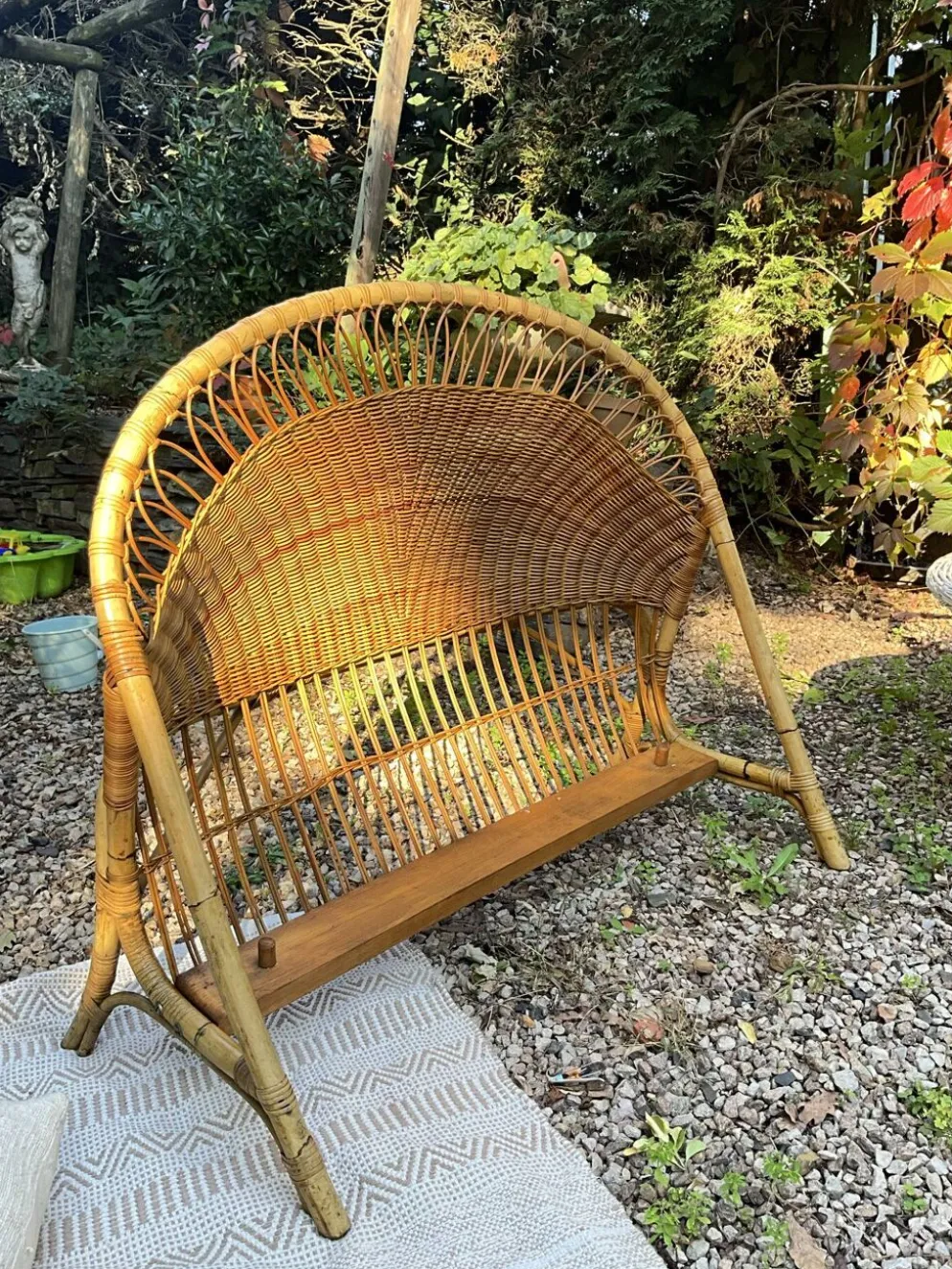 Lit corbeille enfant en rotin seventies