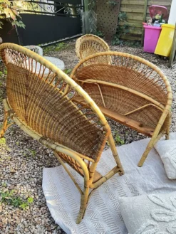 Lit corbeille enfant en rotin seventies