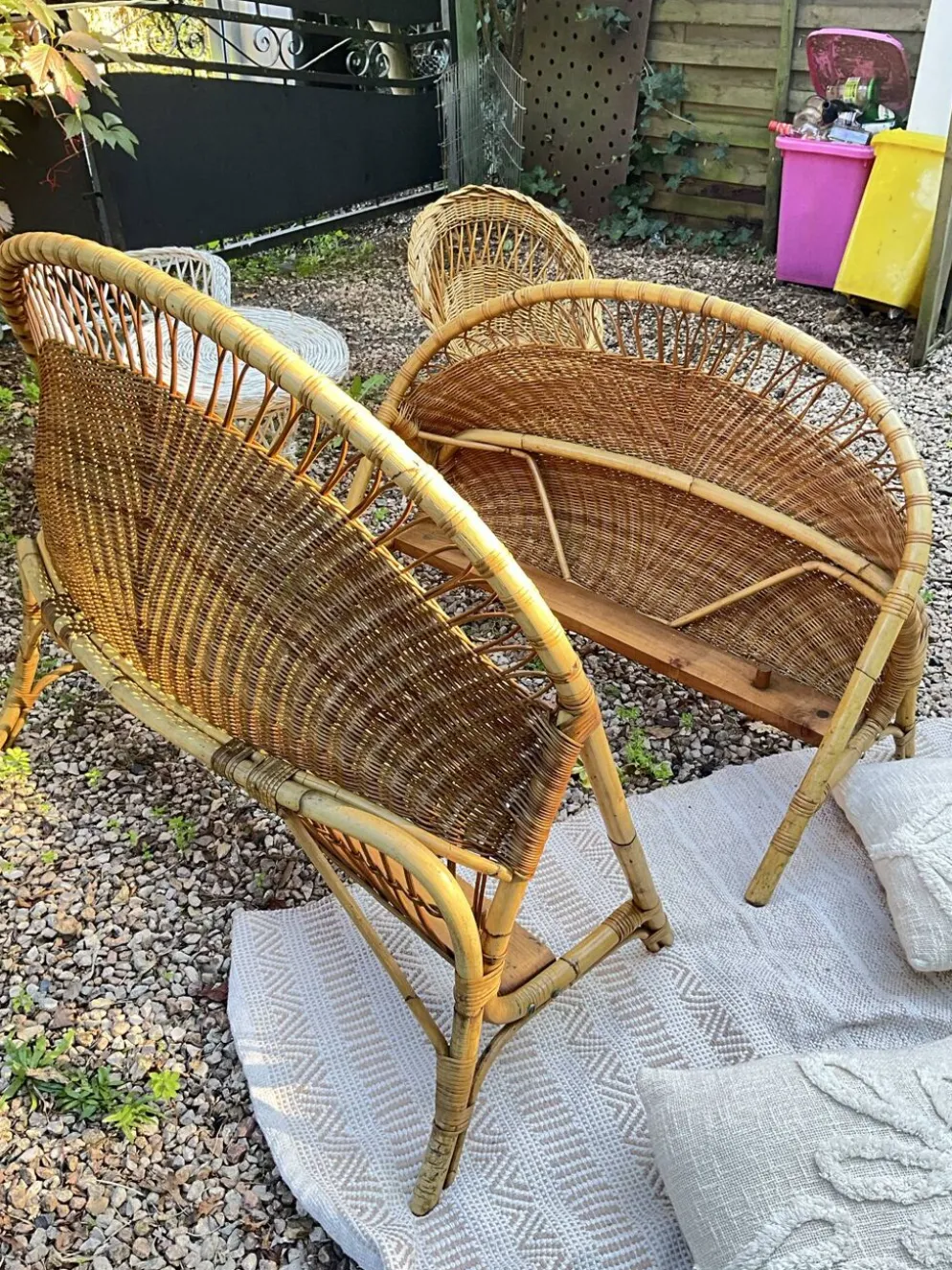 Lit corbeille enfant en rotin seventies