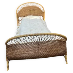 Lit corbeille enfant en rotin seventies