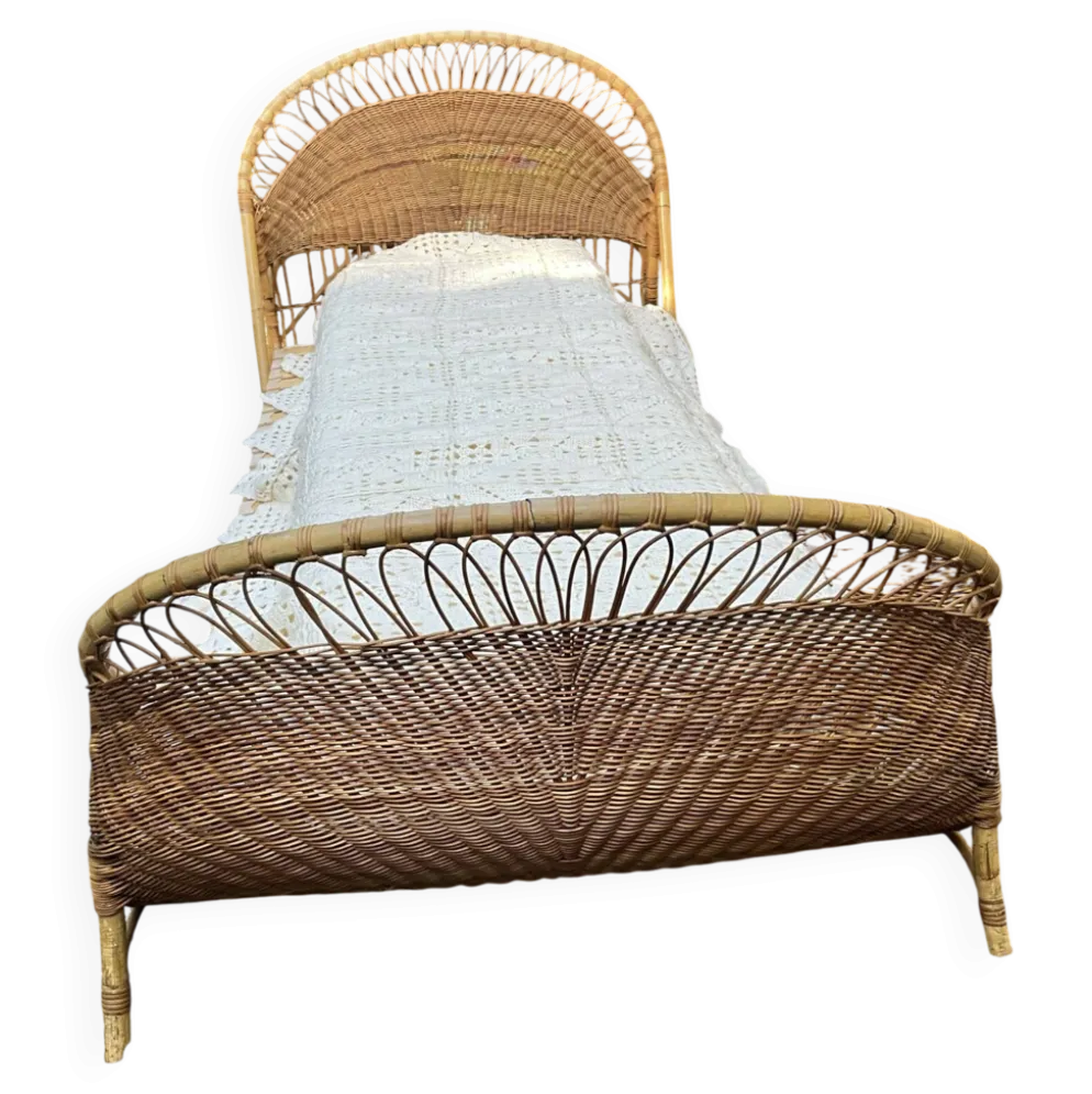 Lit corbeille enfant en rotin seventies