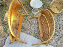 Lit corbeille enfant en rotin seventies