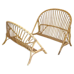 Lit corbeille en rotin des années 60-70