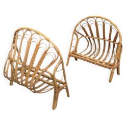 Lit corbeille en rotin pour enfant 1960