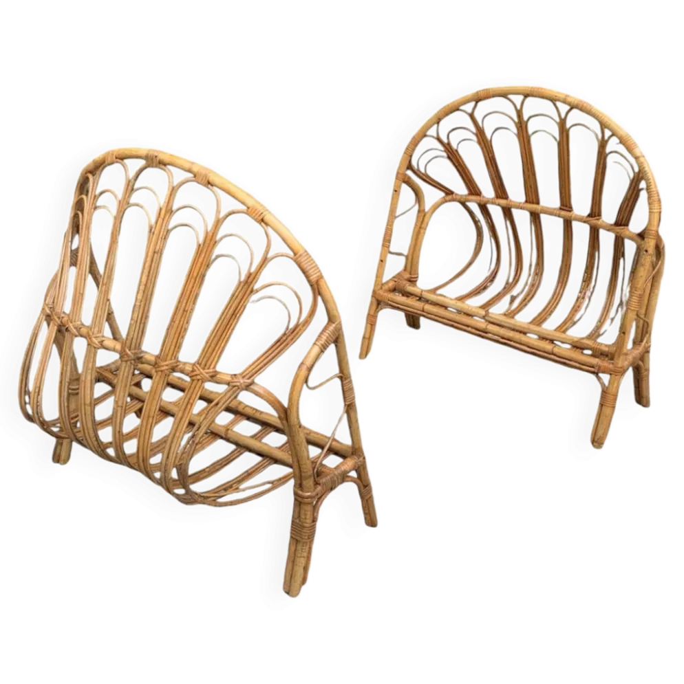 Lit corbeille en rotin pour enfant 1960