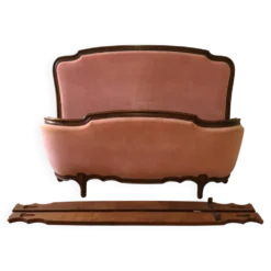 Lit corbeille Louis XV velours rose 140 x 190