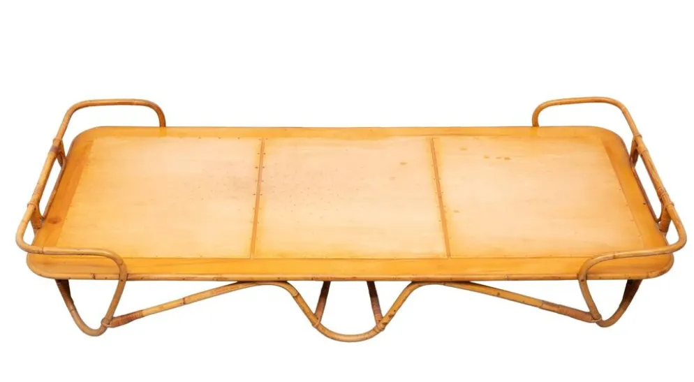 Lit daybed Rohé en rotin Noordwolde années 1950 Hollande