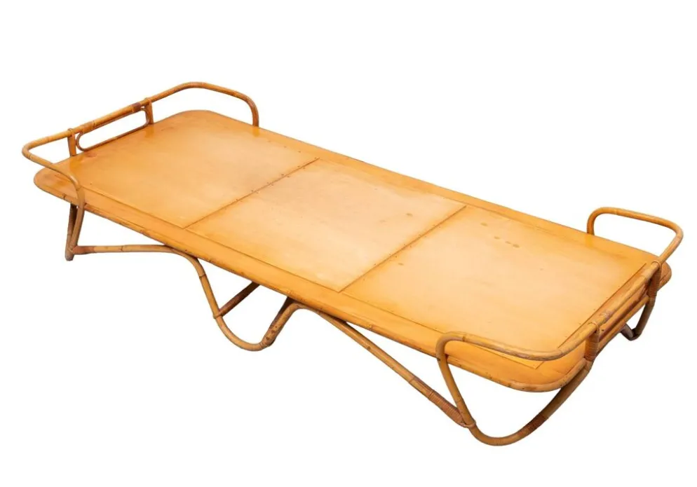 Lit daybed Rohé en rotin Noordwolde années 1950 Hollande