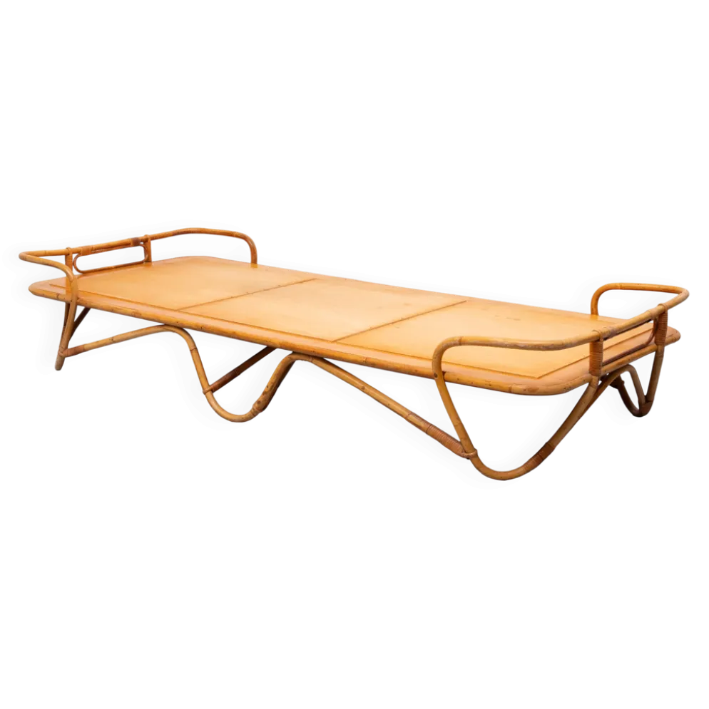 Lit daybed Rohé en rotin Noordwolde années 1950 Hollande