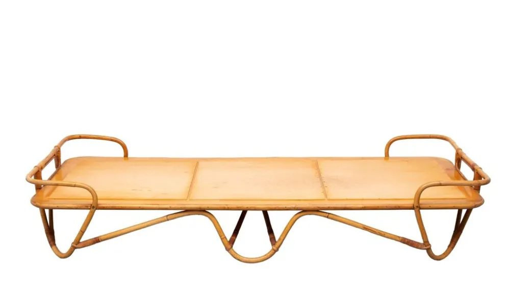 Lit daybed Rohé en rotin Noordwolde années 1950 Hollande