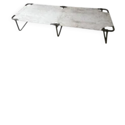 Lit de camp militaire pliant ancien en toile et métal vert kaki