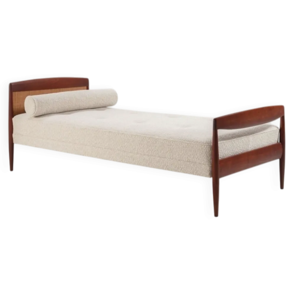 Lit de jour scandinave en teck et en cannage, Danemark 1960