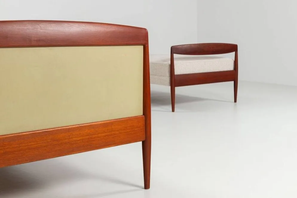 Lit de jour scandinave en teck et en cannage, Danemark 1960