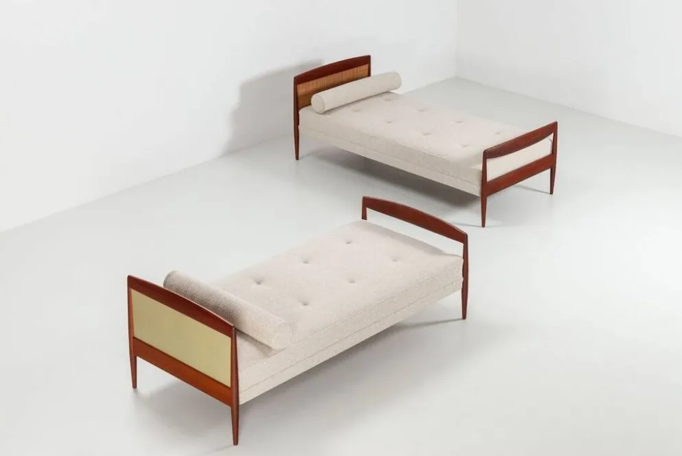 Lit de jour scandinave en teck et en cannage, Danemark 1960