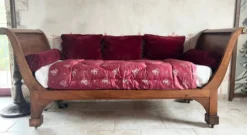 Lit de repos Empire XIXe + matelas neuf couchage 180x73cm, méridienne noyer
