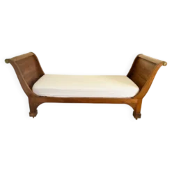 Lit de repos Empire XIXe + matelas neuf couchage 180x73cm, méridienne noyer