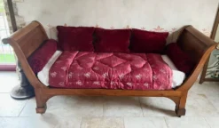Lit de repos Empire XIXe + matelas neuf couchage 180x73cm, méridienne noyer