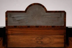 Lit double Art Déco – Palissandre, laque noire et verre sablé – Années 1930