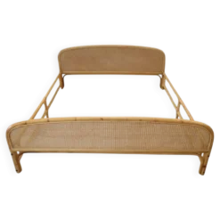 Lit Double En Bambou Et Paille De Vienne, 1980s