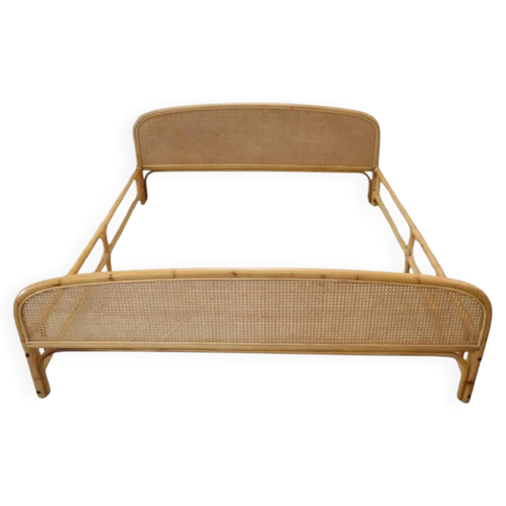 Lit Double En Bambou Et Paille De Vienne, 1980s