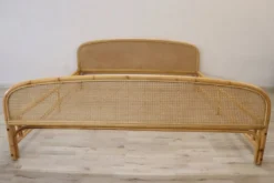 Lit Double En Bambou Et Paille De Vienne, 1980s