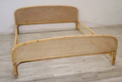 Lit Double En Bambou Et Paille De Vienne, 1980s