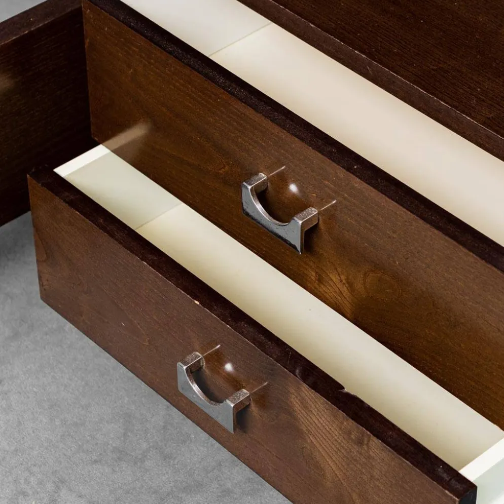 Lit double en bois, tissu, vintage moderne des années 70