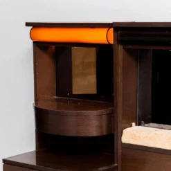 Lit double en bois, tissu, vintage moderne des années 70