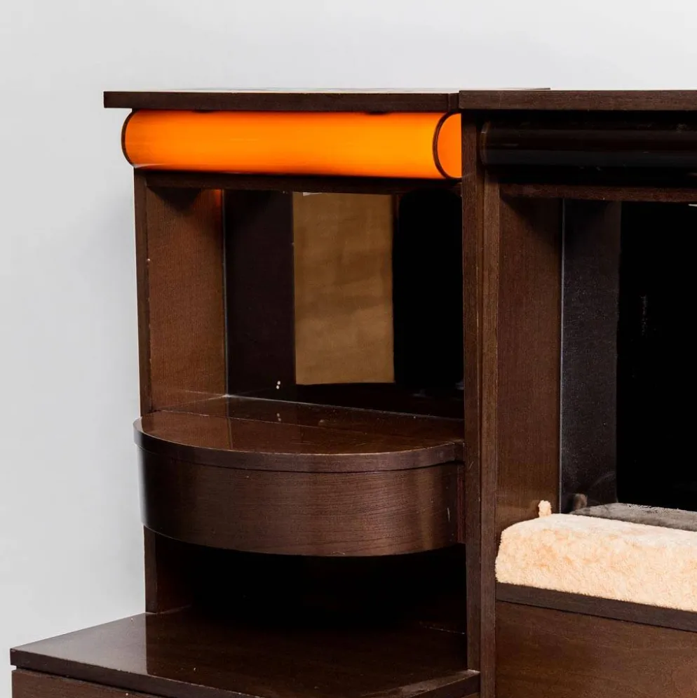 Lit double en bois, tissu, vintage moderne des années 70