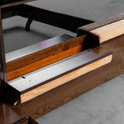 Lit double en bois, tissu, vintage moderne des années 70
